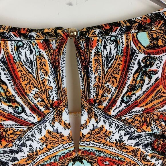 Donna Morgan Orange Print Sleeveless Boho Scarf Print Maxi Dress 6 - Picture 6 of 16